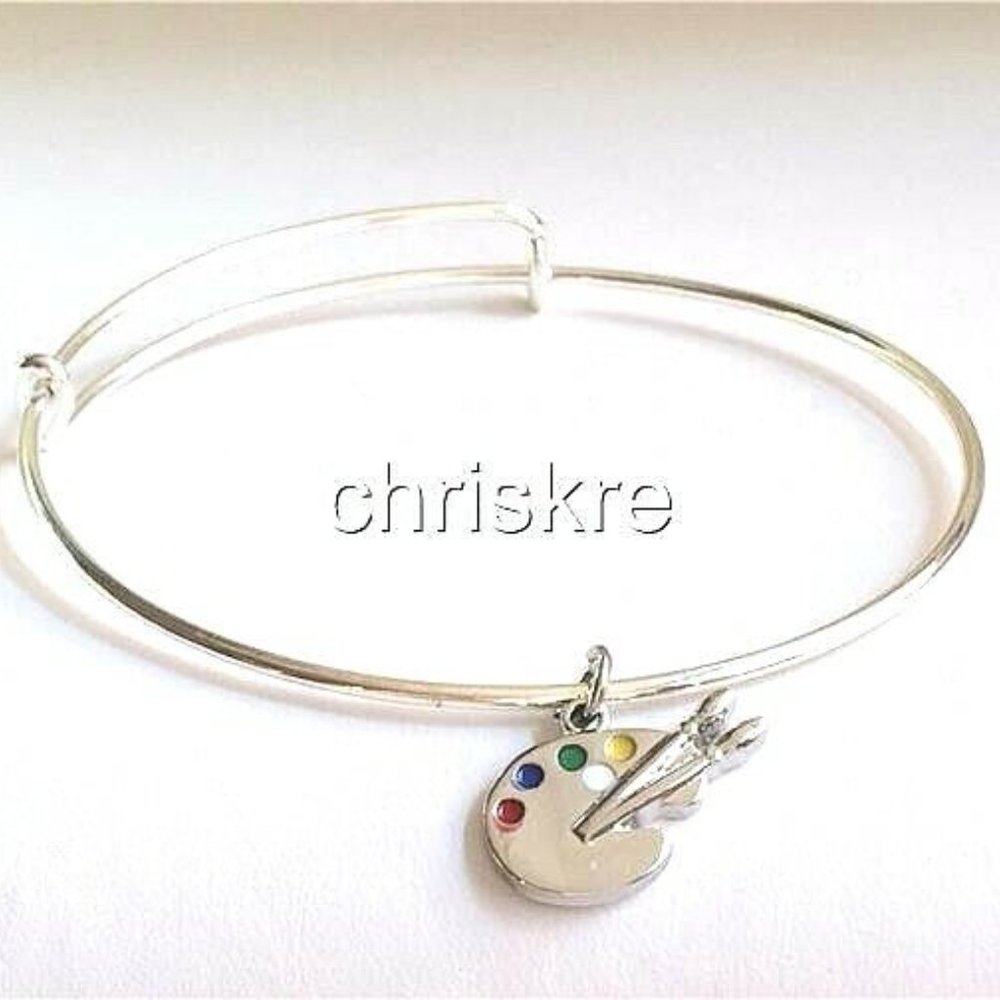 Art Palette Charm Bracelet Silver Plated Teacher Artist Graduation Gift Wire
